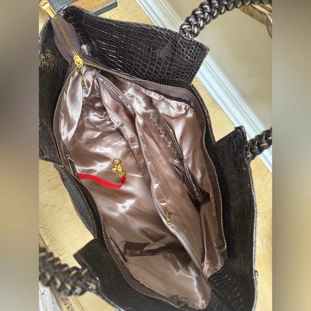 Dark Brown Crocodile Embossed Handbag - Picture 7 of 7